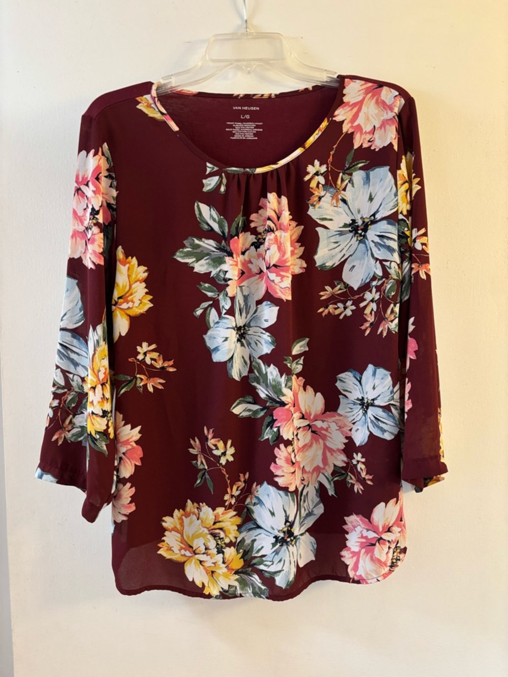 Van Heusen Maroon Floral Scoop Neck Blouse